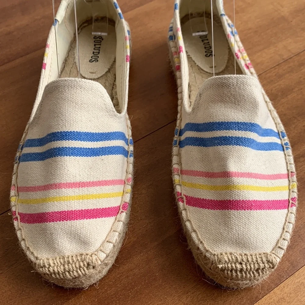 Soludos Shoes Stripe Rainbow Canvas Espadrilles Cream Multi 9 Beach Vacation